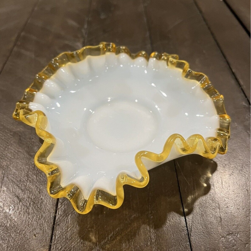 Fenton Amber Gold Crest Bowl Triangular‎ Bon Bon Candy 5 3/4" Wide